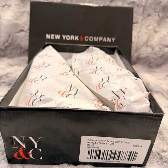 Elegant Blue Denim NY and Company Women's High Heels with Crystal Embellishment - Picture 2 of 12